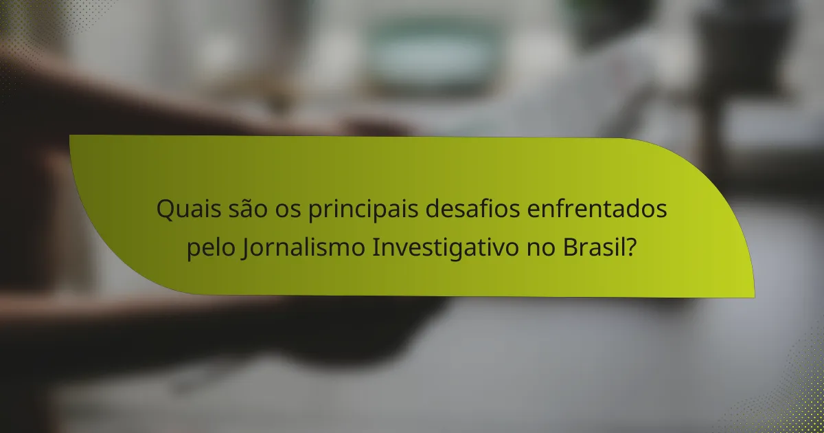 Quais são os principais desafios enfrentados pelo Jornalismo Investigativo no Brasil?